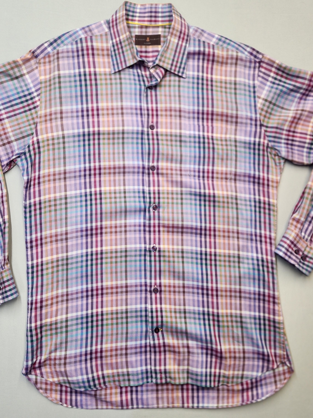 Robert Talbott Classic Men's Plaid Cotton Dress Shirt XL Like New Gingham EUC